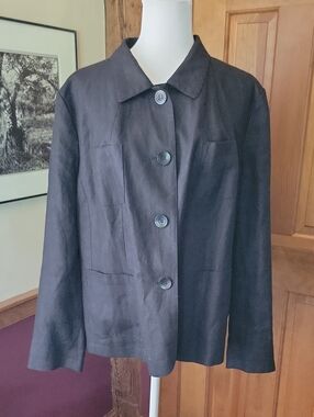 TALBOTS Irish Linen Classic Black Button-Front Jacket